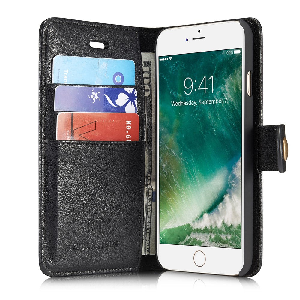 DG.MING Split Leather Wallet Cover with Detachable PC Back Shell for iPhone SE (2020) / SE (2022) / 8 / 7