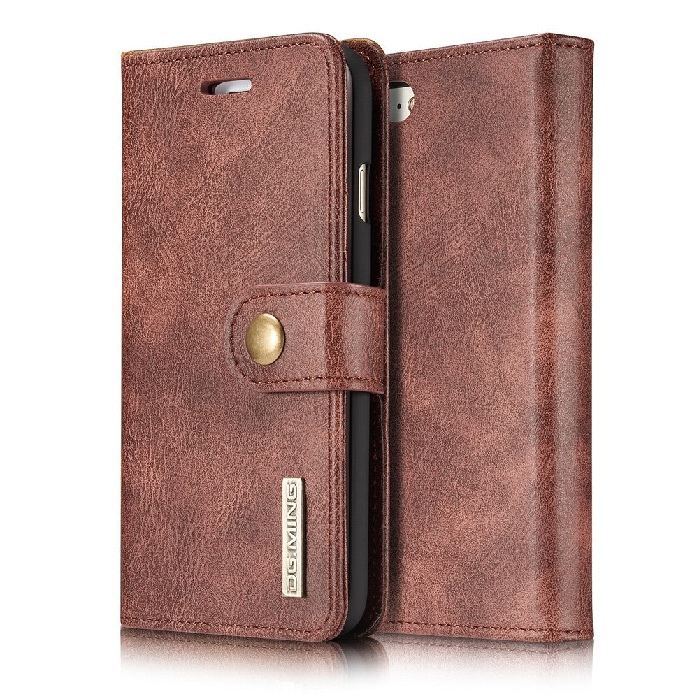 DG.MING Split Leather Wallet Cover with Detachable PC Back Shell for iPhone SE (2020) / SE (2022) / 8 / 7