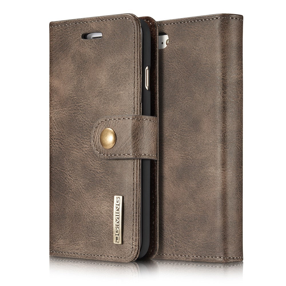 DG.MING Split Leather Wallet Cover with Detachable PC Back Shell for iPhone SE (2020) / SE (2022) / 8 / 7