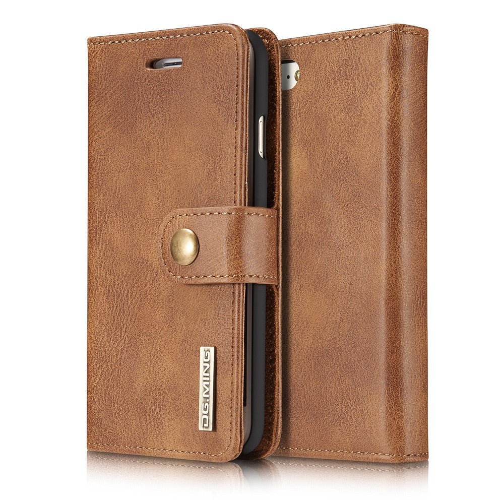 DG.MING Split Leather Wallet Cover with Detachable PC Back Shell for iPhone SE (2020) / SE (2022) / 8 / 7