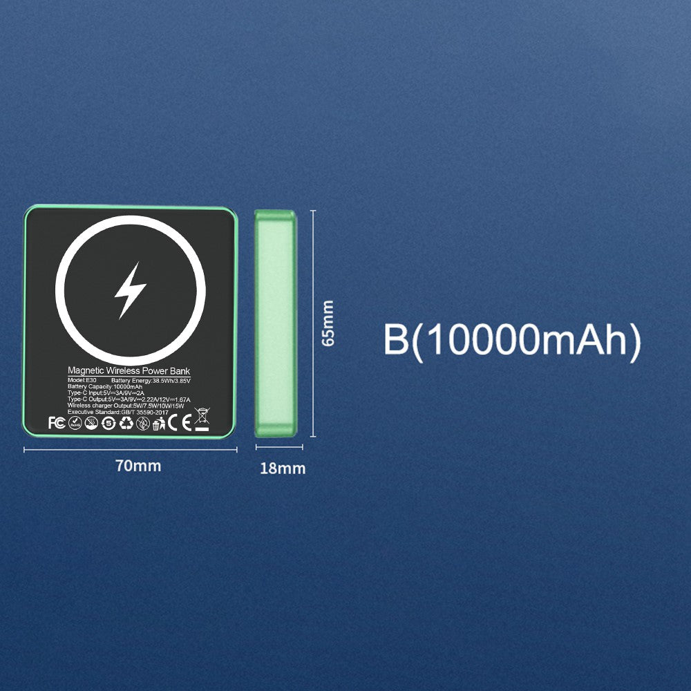 E30 10000mAh Magnetic Power Bank – 15W Wireless Charging + PD/QC 20W Schnellladung