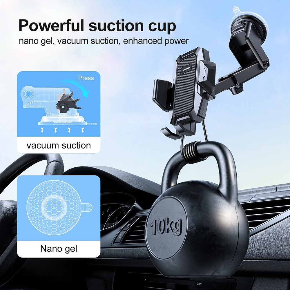 JOYROOM JR-ZS285 Angle-adjustable Car Phone Holder Strong Suction Mobile Phone Clamp Mount for Dashboard Windshield Air Vent Desktop