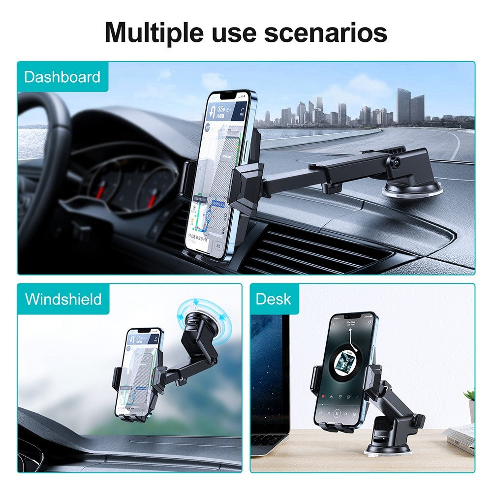 JOYROOM JR-ZS285 Angle-adjustable Car Phone Holder Strong Suction Mobile Phone Clamp Mount for Dashboard Windshield Air Vent Desktop