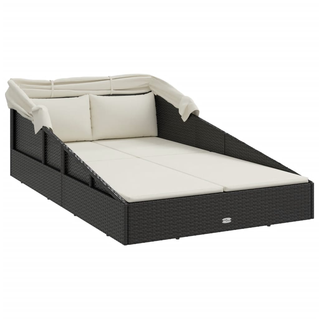 Luxus Sonnenliege aus Polyrattan mit klappbarem Sonnendach – 200 cm Komfortliege für Garten & Terrasse