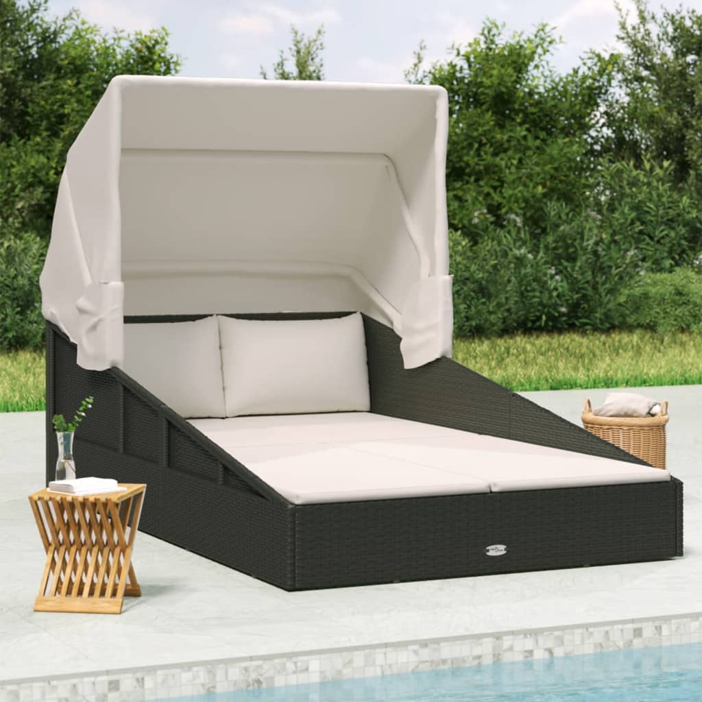 Luxus Sonnenliege aus Polyrattan mit klappbarem Sonnendach – 200 cm Komfortliege für Garten & Terrasse