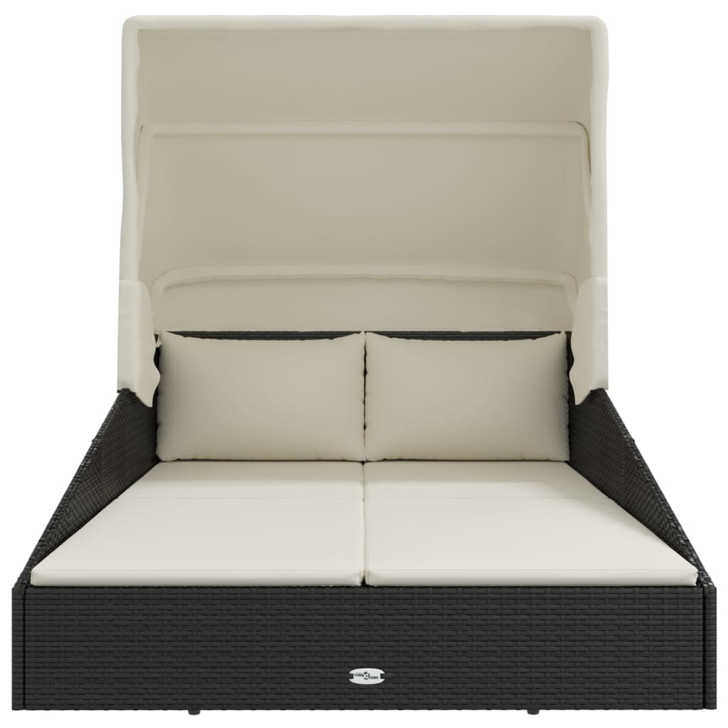 Luxus Sonnenliege aus Polyrattan mit klappbarem Sonnendach – 200 cm Komfortliege für Garten & Terrasse