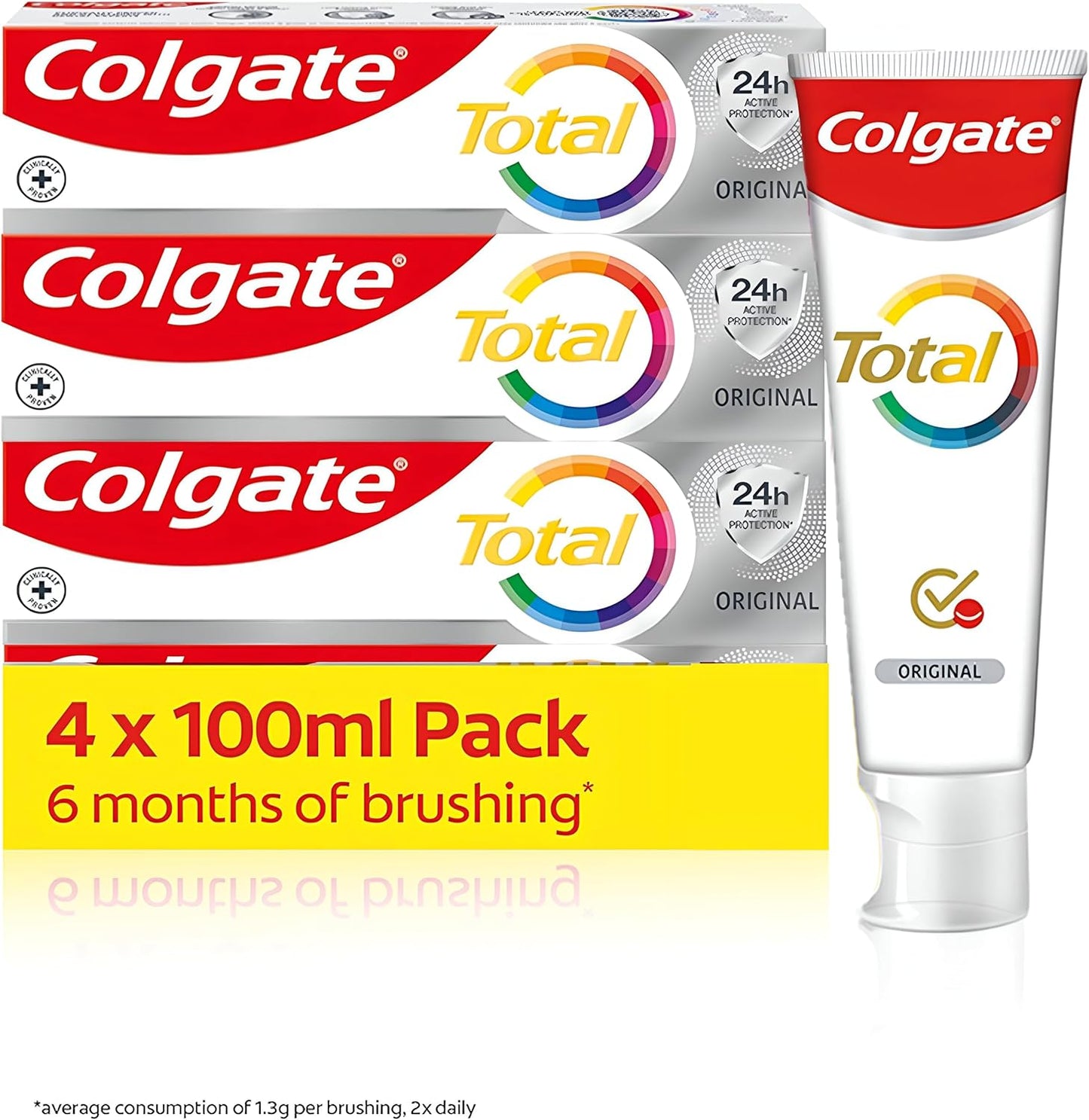 Colgate Zahnpasta Total Original Zahncreme Gegen Karies Und Plaque. Schützt Den Zahnschmelz, 4X100Ml