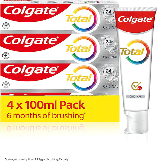 Colgate Zahnpasta Total Original Zahncreme Gegen Karies Und Plaque. Schützt Den Zahnschmelz, 4X100Ml