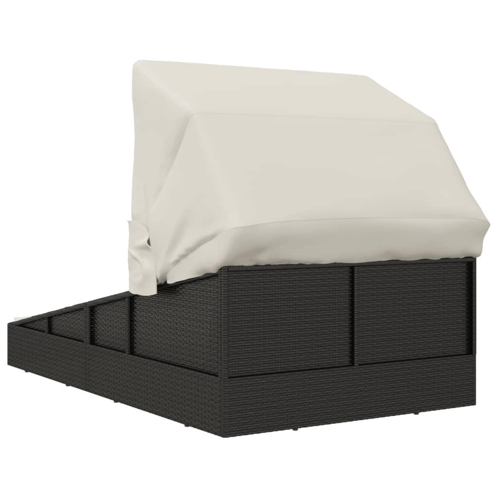 Luxus Sonnenliege aus Polyrattan mit klappbarem Sonnendach – 200 cm Komfortliege für Garten & Terrasse