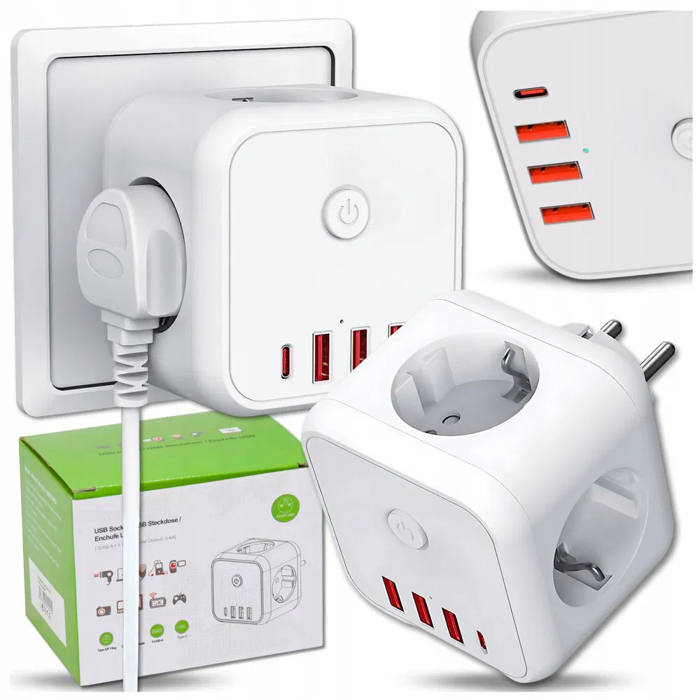 7-in-1 Steckdosenadapter 250V 4000W – Mehrfachsteckdose mit USB & Schnellladung
