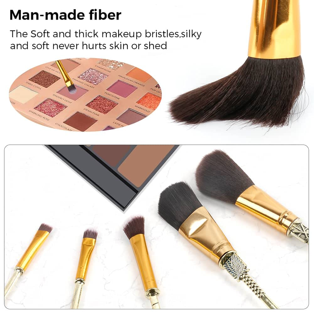 Anime Make-Up Pinsel Geschenkset, Mit Spiegel, Kamm, Für Foundation-Rouge, Lidschatten, Gesichts-Concealer, Eyeliner-Kontur, Puder, Flüssige Augen Für Mädchen Und Frauen (Attack Deep Gold)