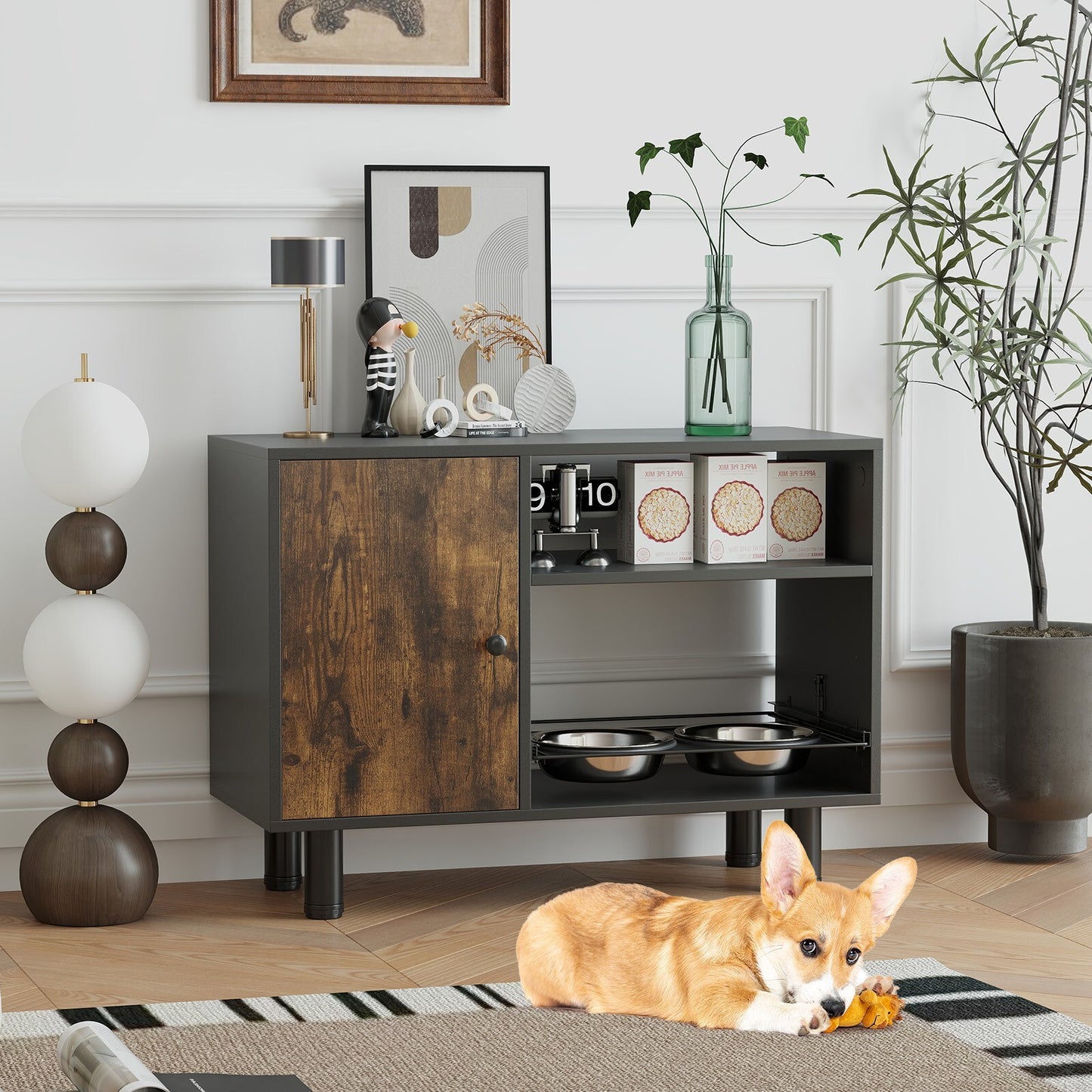Futterschrank Futterstation Futternapf Hundefutter Mit 2 Edelstahlnäpfe