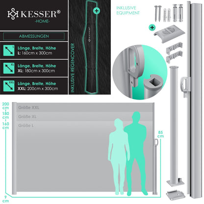 KESSER® Alu Seitenmarkise Ausziehbar Markise Wind Sonne Sicht Schutz Seitenrollo