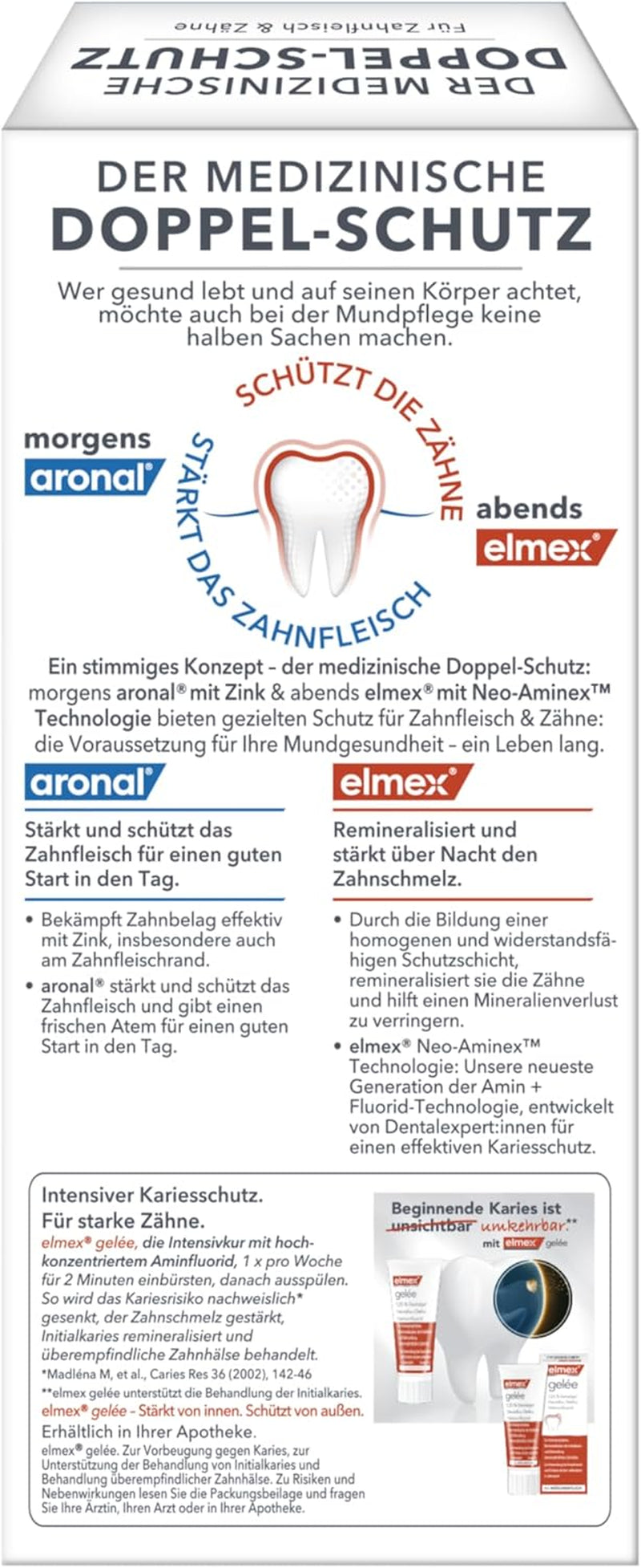 Aronal® Und Elmex® Doppel-Schutz Zahnpasta, Mit Zink & Mit Neo-Aminex™ Technologie 2X75 Ml