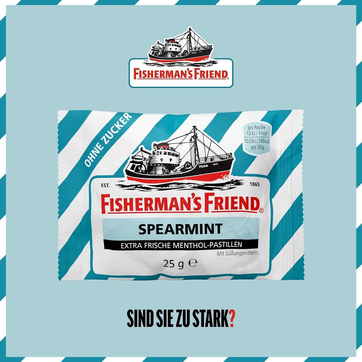 Fisherman'S Friend Spearmint, 24Er Vorratsbox, Grüne Minze Und Menthol Geschmack, Zuckerfrei & Vegan, Bonbons Für Frischen Atem, 24 X 25G