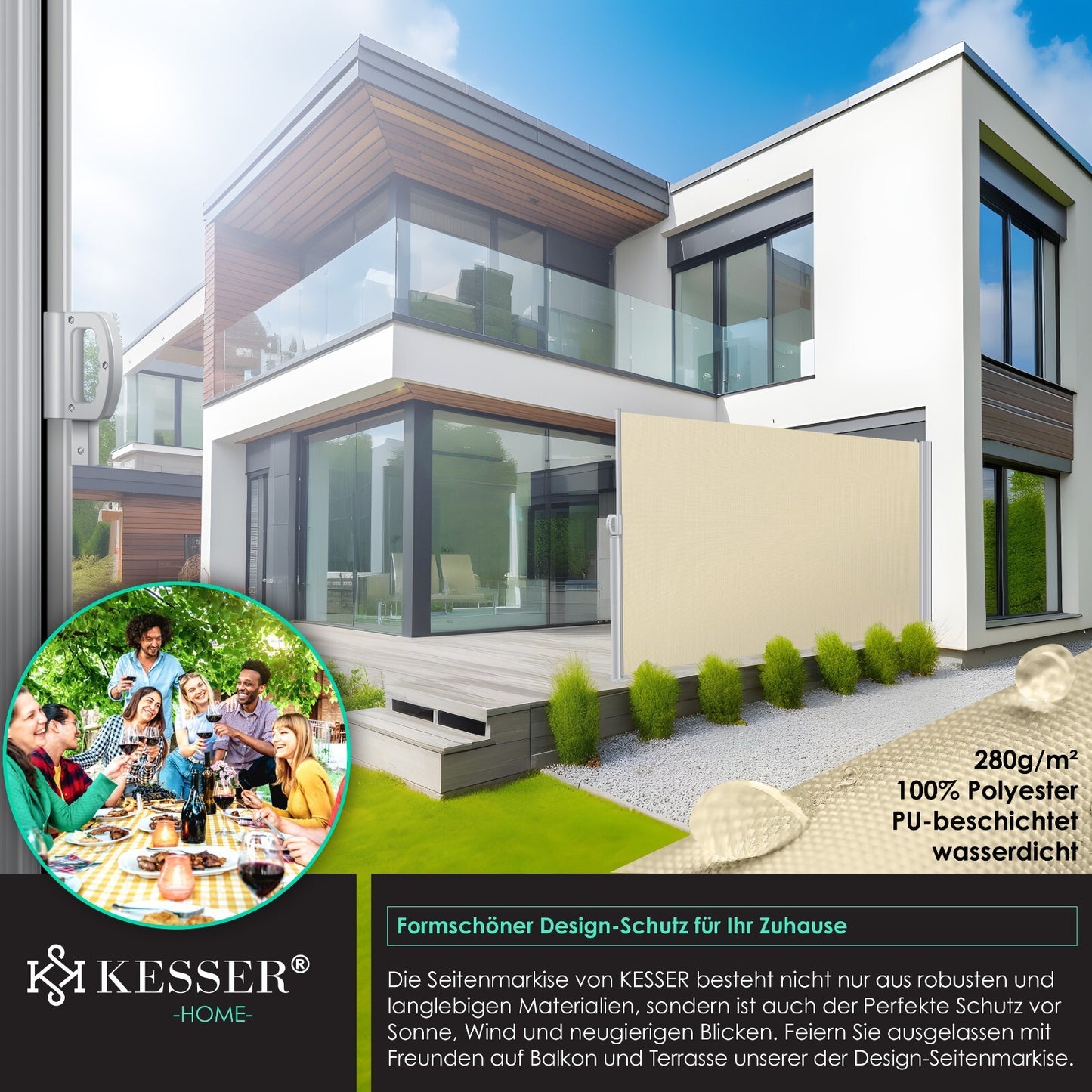 KESSER® Alu Seitenmarkise Ausziehbar Markise Wind Sonne Sicht Schutz Seitenrollo