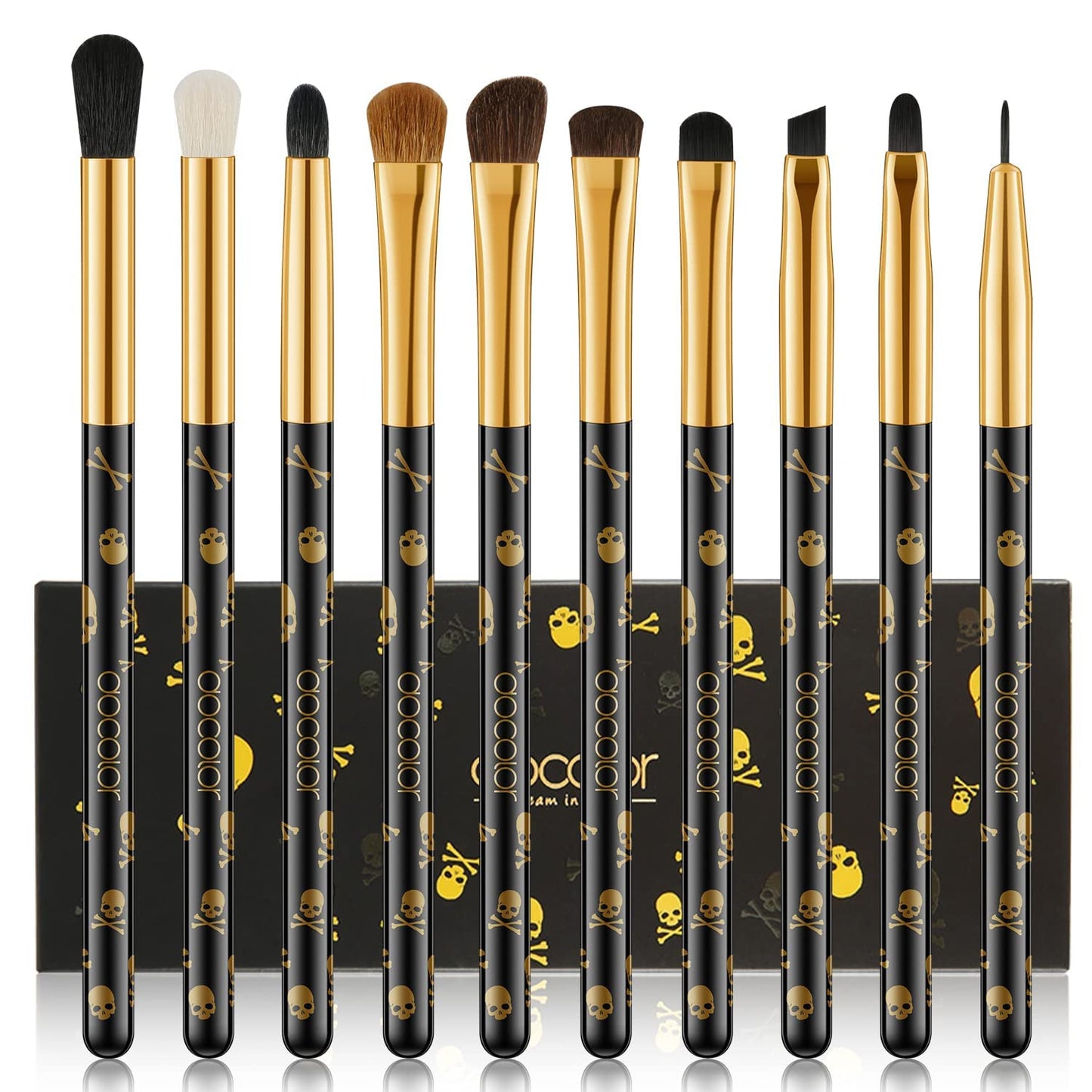 Docolor Gothic Lidschatten Pinselset 10 Stück Totenkopf-Druck Augen Make up Pinsel Augenpinsel Set Für Lidschatten Augenbraue Eyeliner Blending