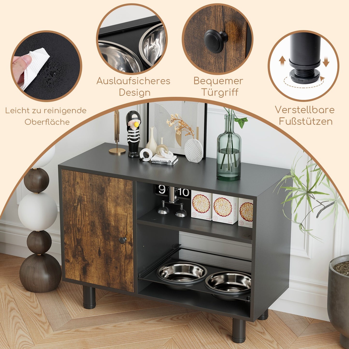 Futterschrank Futterstation Futternapf Hundefutter Mit 2 Edelstahlnäpfe