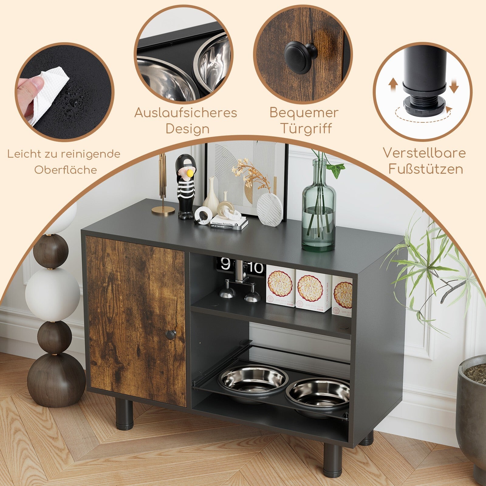 Futterschrank Futterstation Futternapf Hundefutter Mit 2 Edelstahlnäpfe
