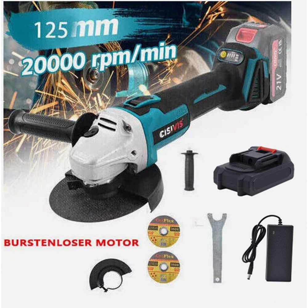Akku-Winkelschleifer 125 mm – Bürstenloser Motor, 3 Geschwindigkeiten inkl. Akku & Zubehör