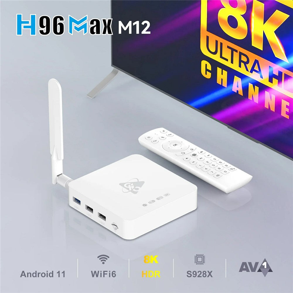 H96 Max M12 8K Ultra HD Android TV Box 4GB RAM 64GB ROM WiFi6 BT5.4 Media Player
