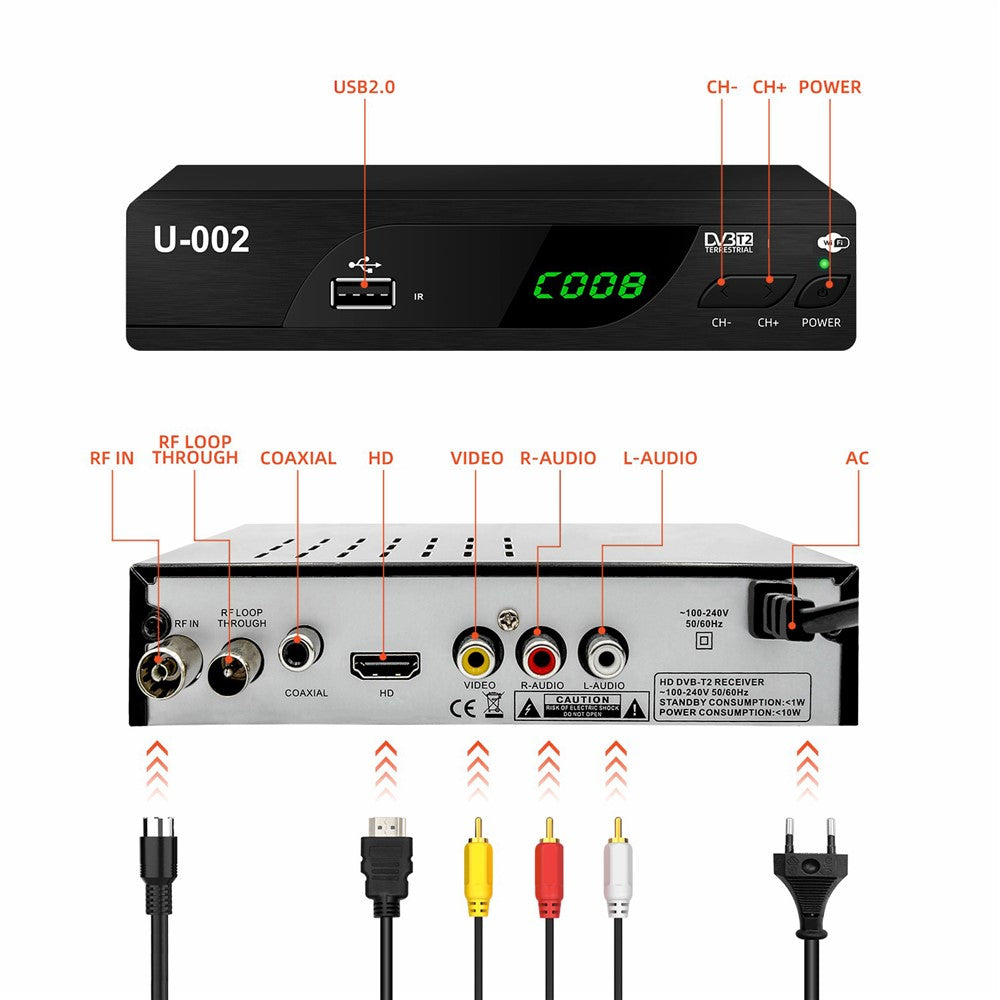 H.264 DVB-T2 U-002 WiFi TV Box Smart 1080P TV Box