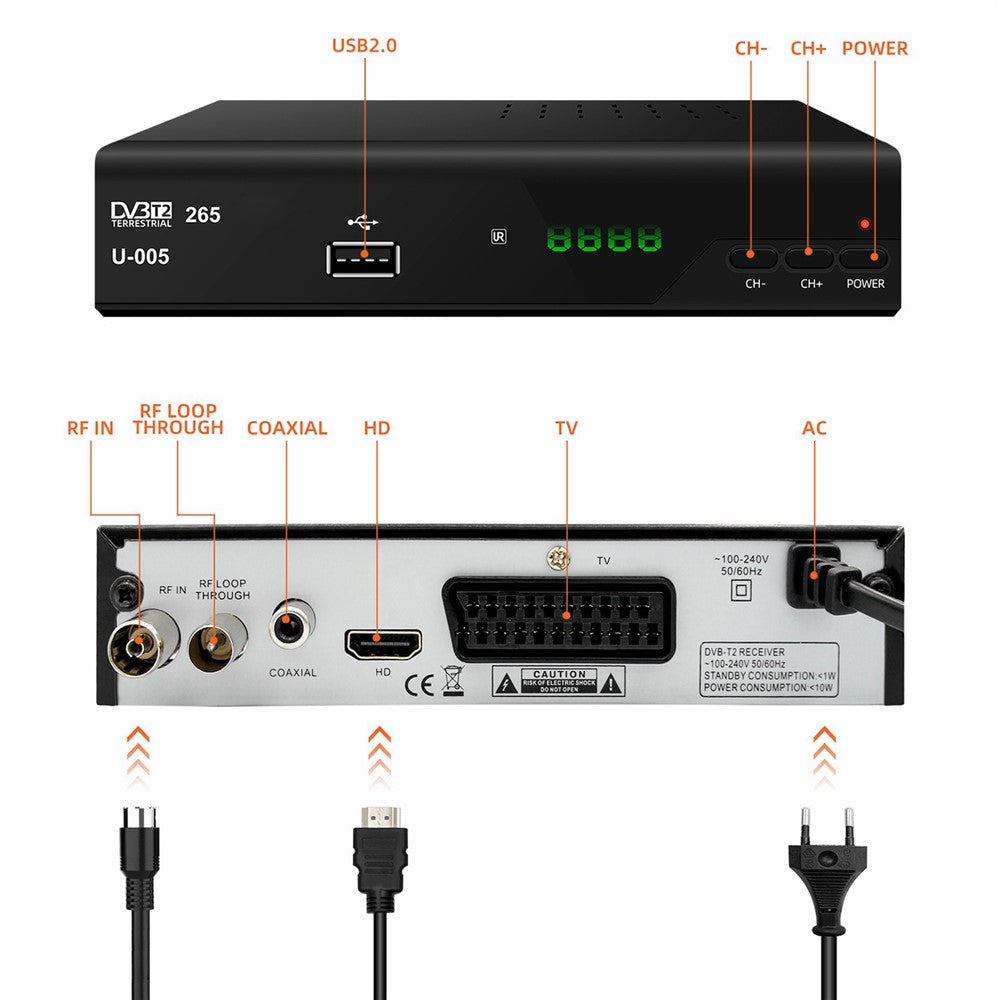 H265 DVB-T2 U-005 512MB 10Bit Smart Home TV Set-Top Box 1080P HD WiFi Media Player