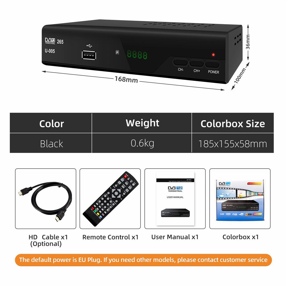 H265 DVB-T2 U-005 512MB 10Bit Smart Home TV Set-Top Box 1080P HD WiFi Media Player