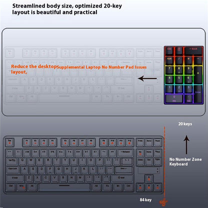 Y-FRUITFUL YF20 Laptop Mechanical Numeric Keypad 20 Keys RGB Backlit Wired External Mini Keyboard