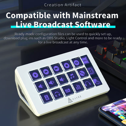 AJAZZ AKP153E Desktop Assistant Console Panel Custom Programming Intelligent Display 15 Keys Mini Keyboard