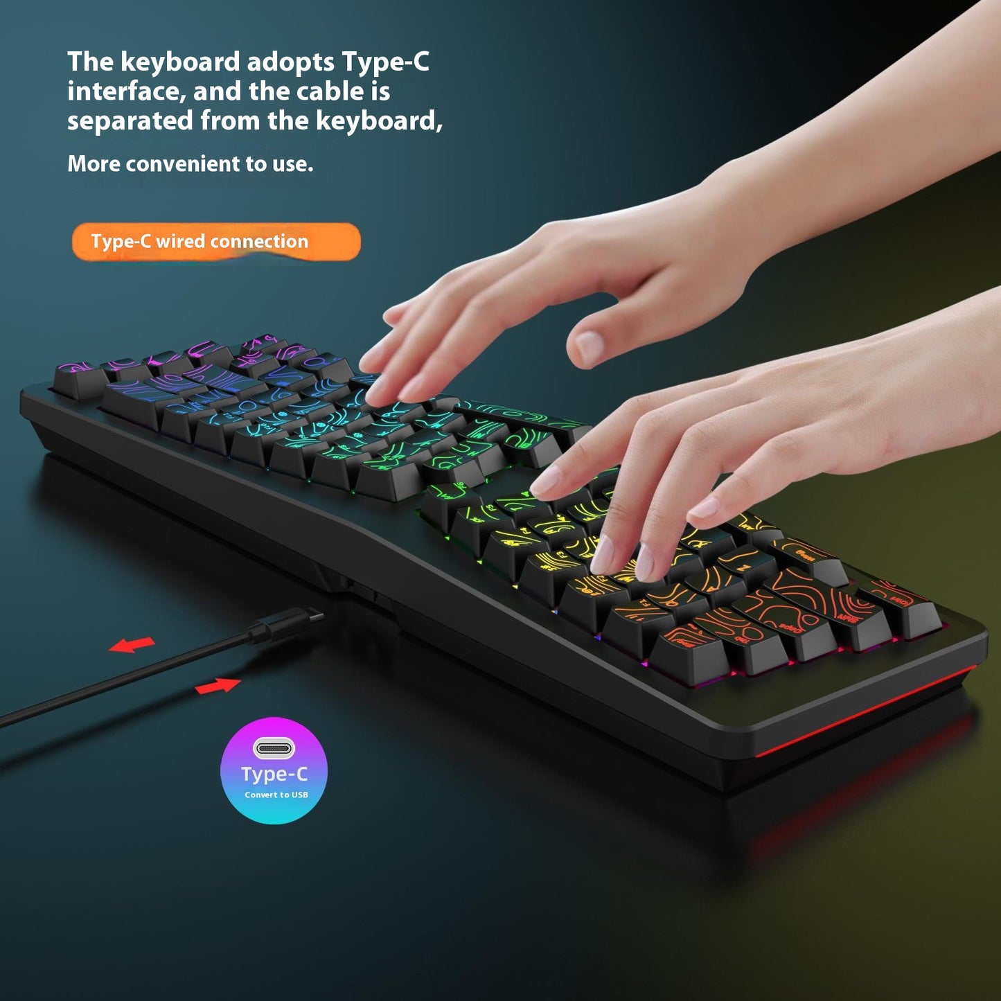 Y-FRUITFUL YF10 Ergonomic Gaming Keyboard 69-Key RGB Backlit Wired Membrane Keyboard for Office/Gaming