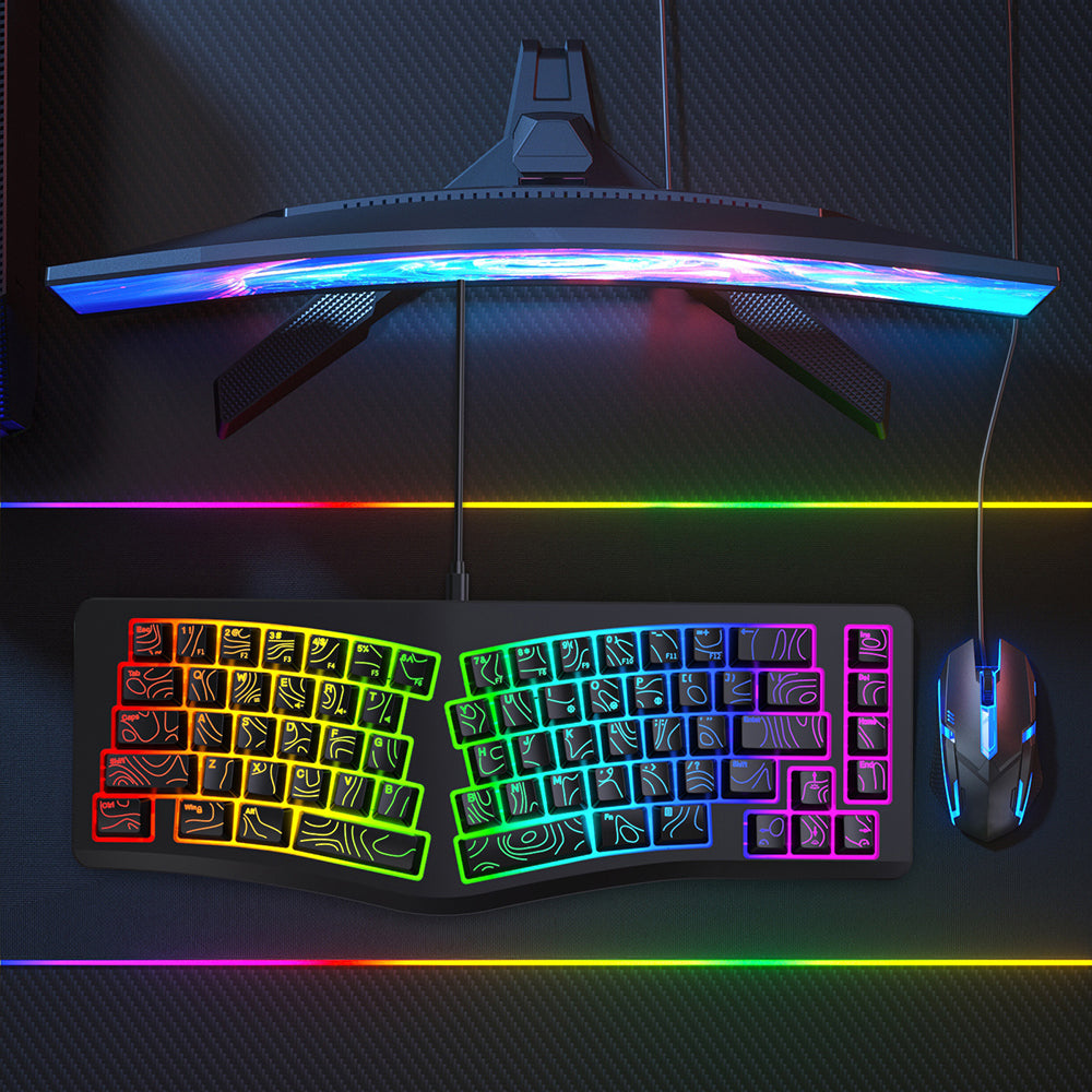 Y-FRUITFUL YF10 Ergonomic Gaming Keyboard 69-Key RGB Backlit Wired Membrane Keyboard for Office/Gaming
