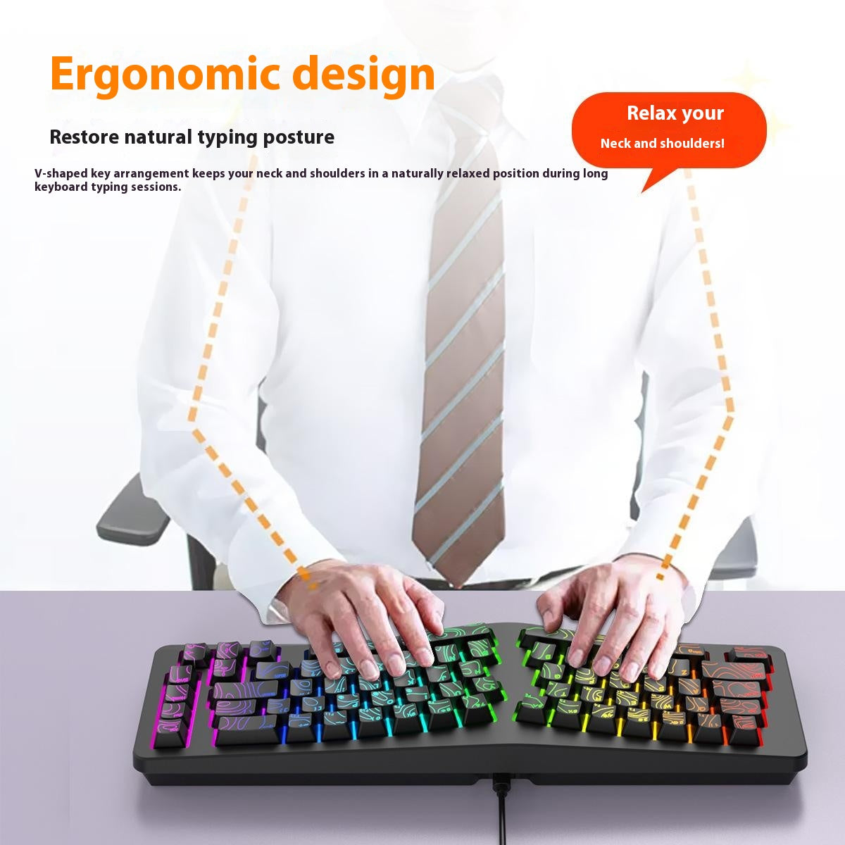 Y-FRUITFUL YF10 Ergonomic Gaming Keyboard 69-Key RGB Backlit Wired Membrane Keyboard for Office/Gaming