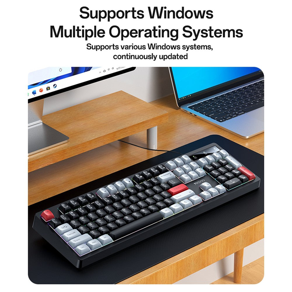 YESIDO KB44 104 Keys Wired Keyboard with RGB Backlight Low Noise Mechanical Keyboard, English Version