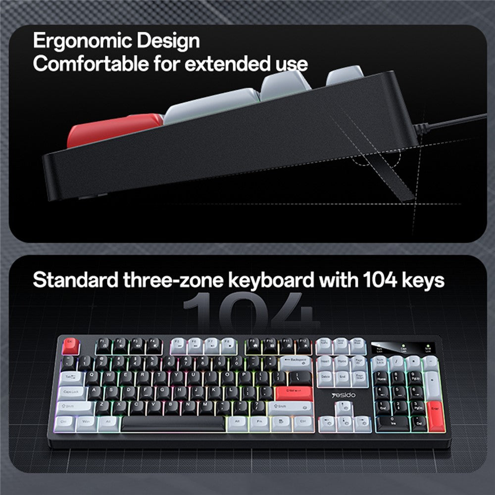 YESIDO KB44 104 Keys Wired Keyboard with RGB Backlight Low Noise Mechanical Keyboard, English + Arabic Version