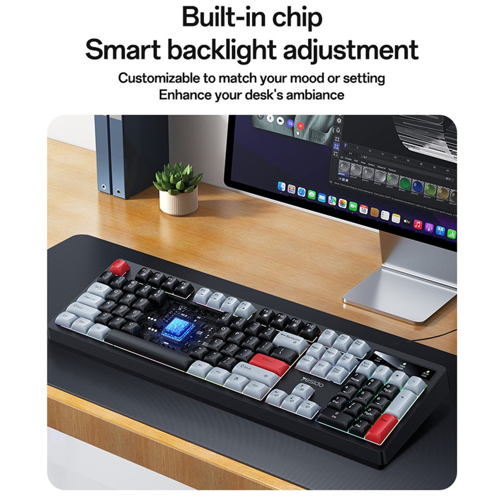 YESIDO KB44 104 Keys Wired Keyboard with RGB Backlight Low Noise Mechanical Keyboard, English + Arabic Version