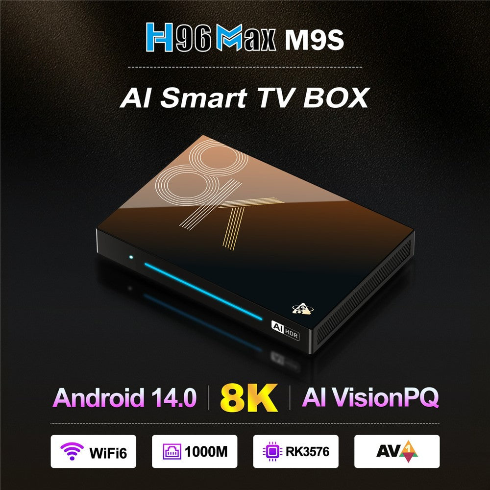 H96 MAX M9S Android 14.0 TV Box 4GB RAM + 32GB ROM 8K Ultra HD Streaming Device 1000M LAN WiFi 6 BT5.4