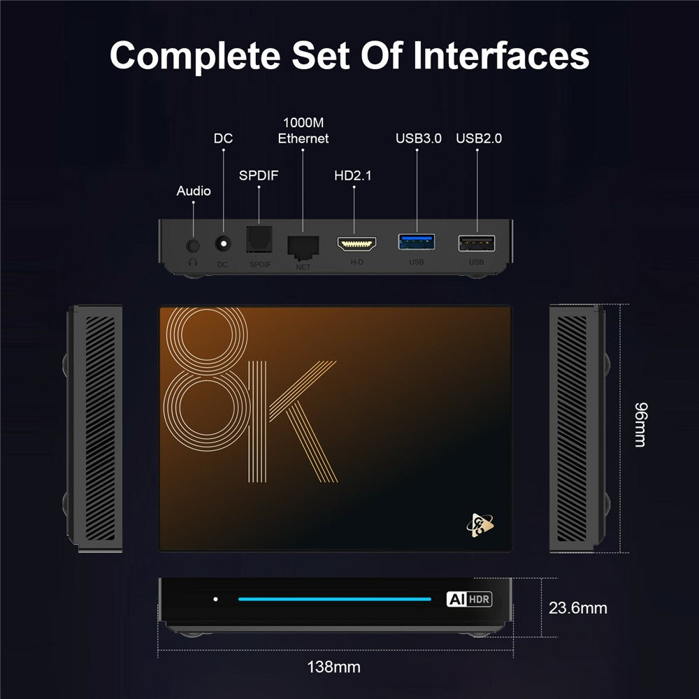 H96 MAX M9S Android 14.0 TV Box 8GB RAM + 128GB ROM 8K Ultra HD Streaming Device 1000M LAN WiFi 6 BT5.4