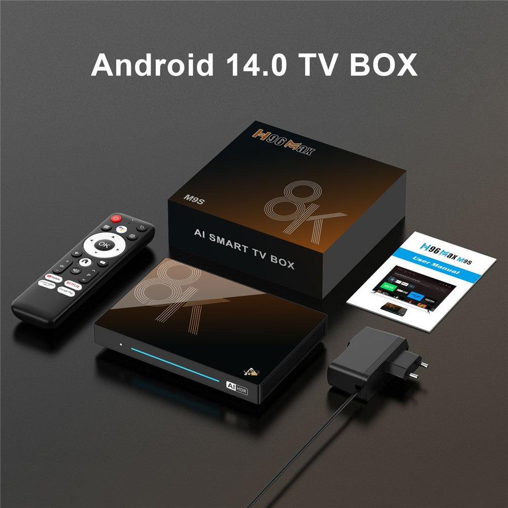 H96 MAX M9S Android 14.0 TV Box 8GB RAM + 128GB ROM 8K Ultra HD Streaming Device 1000M LAN WiFi 6 BT5.4