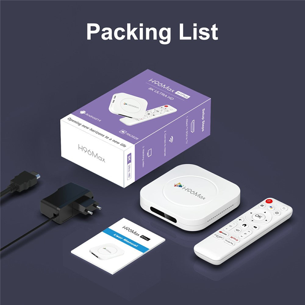 H96 MAX M1 Plus 8K Intelligent Android TV Box 4+128GB WiFi6 BT5.4 Voice Assistant Media Player
