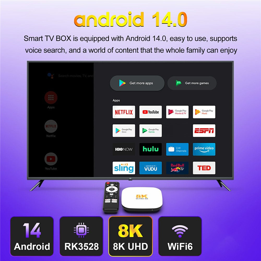 H96 MAX M2 Plus RK3528 Android 14.0 TV Box 2GB RAM + 16GB ROM 8K Ultra HD Streaming Device WiFi 6 BT5.4 Media Player