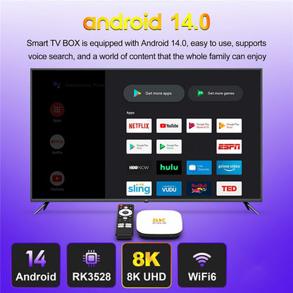 H96 MAX M2 Plus RK3528 Android 14.0 TV Box 4GB RAM + 128GB ROM 8K Ultra HD Streaming Device WiFi 6 BT5.4 Media Player