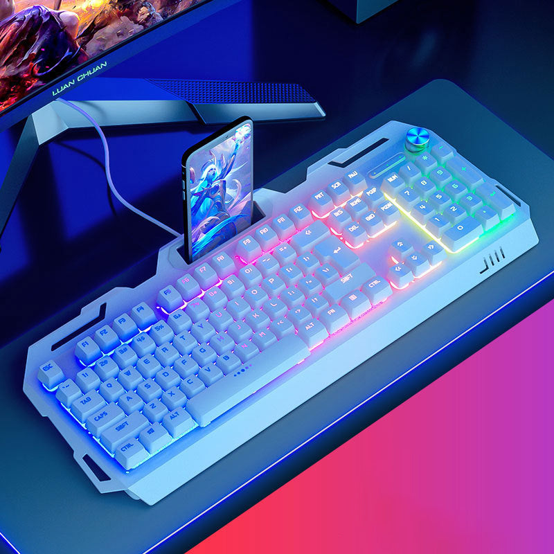 104-Key USB Wired Mechanical Keyboard 19 Keys Anti-Ghosting Gaming Keyboard with Backlit and Phone Holder