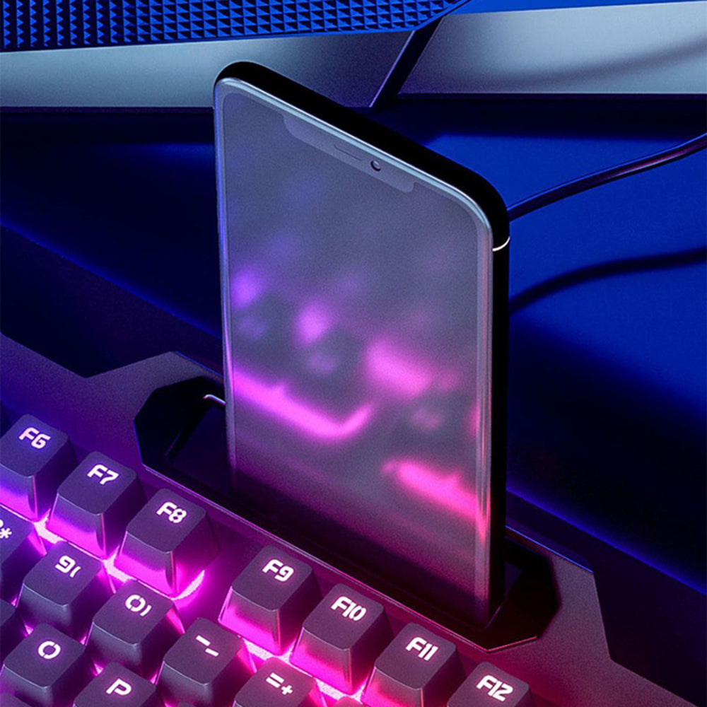 104-Key USB Wired Mechanical Keyboard 19 Keys Anti-Ghosting Gaming Keyboard with Backlit and Phone Holder