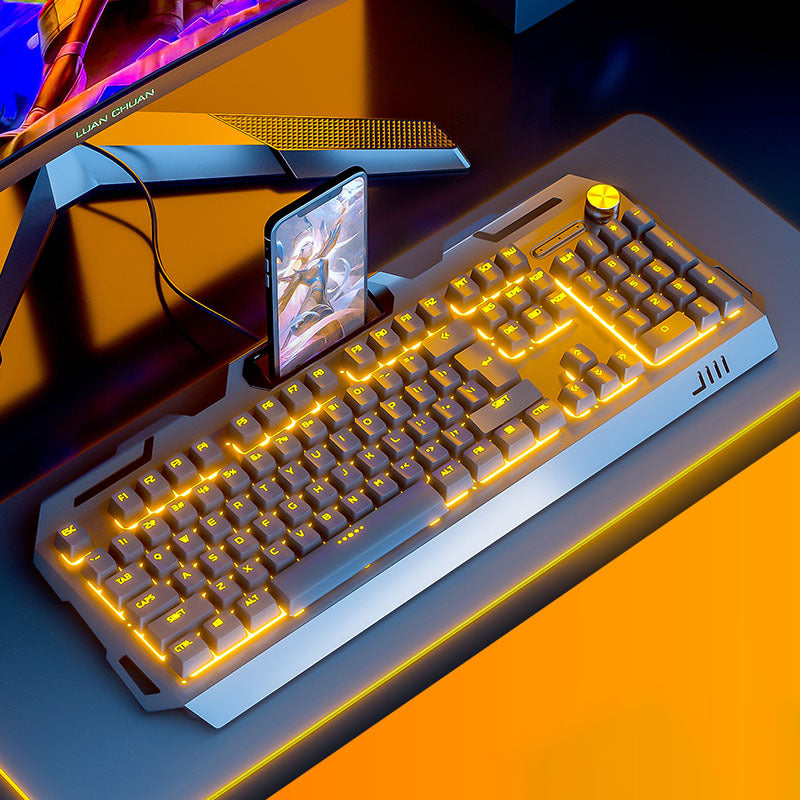104-Key USB Wired Mechanical Keyboard 19 Keys Anti-Ghosting Gaming Keyboard with Backlit and Phone Holder