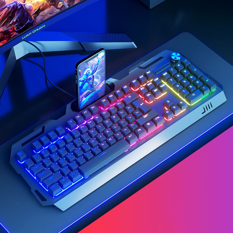 104-Key USB Wired Mechanical Keyboard 19 Keys Anti-Ghosting Gaming Keyboard with Backlit and Phone Holder