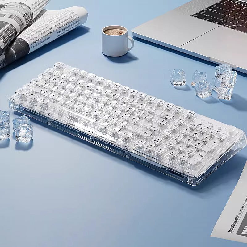 Z99 Transparent Mechanical Keyboard RGB Lighting Triple Modes Wireless Keyboard with Silent Button