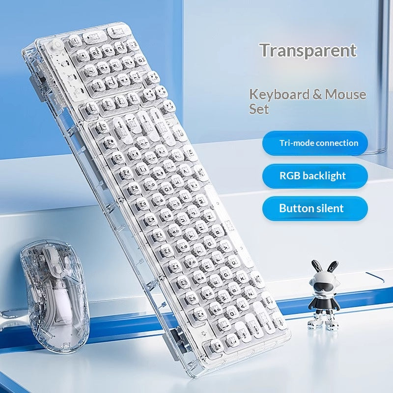 Z99 Transparent Mechanical Keyboard RGB Lighting Triple Modes Wireless Keyboard with Silent Button