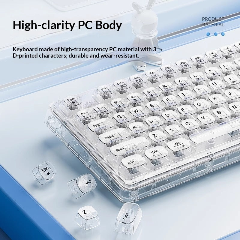 Z99 Transparent Mechanical Keyboard RGB Lighting Triple Modes Wireless Keyboard with Silent Button