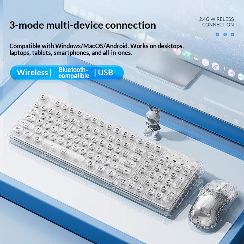 Z99 Transparent Mechanical Keyboard RGB Lighting Triple Modes Wireless Keyboard with Silent Button